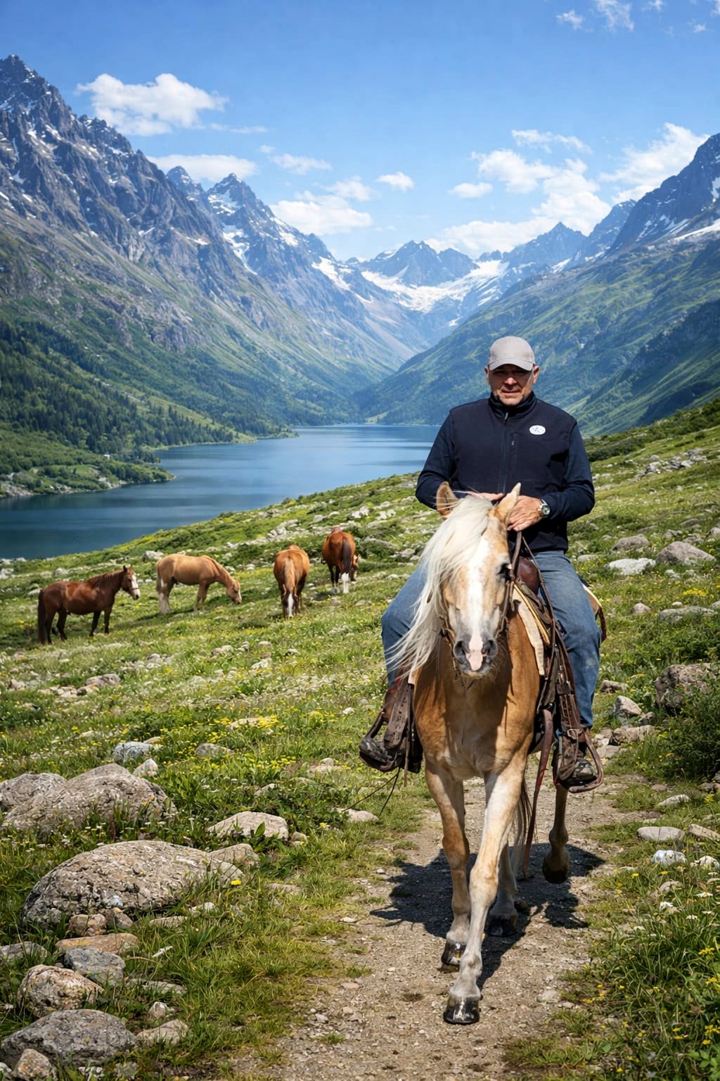 Cesare Guiduzzi con i cavalli